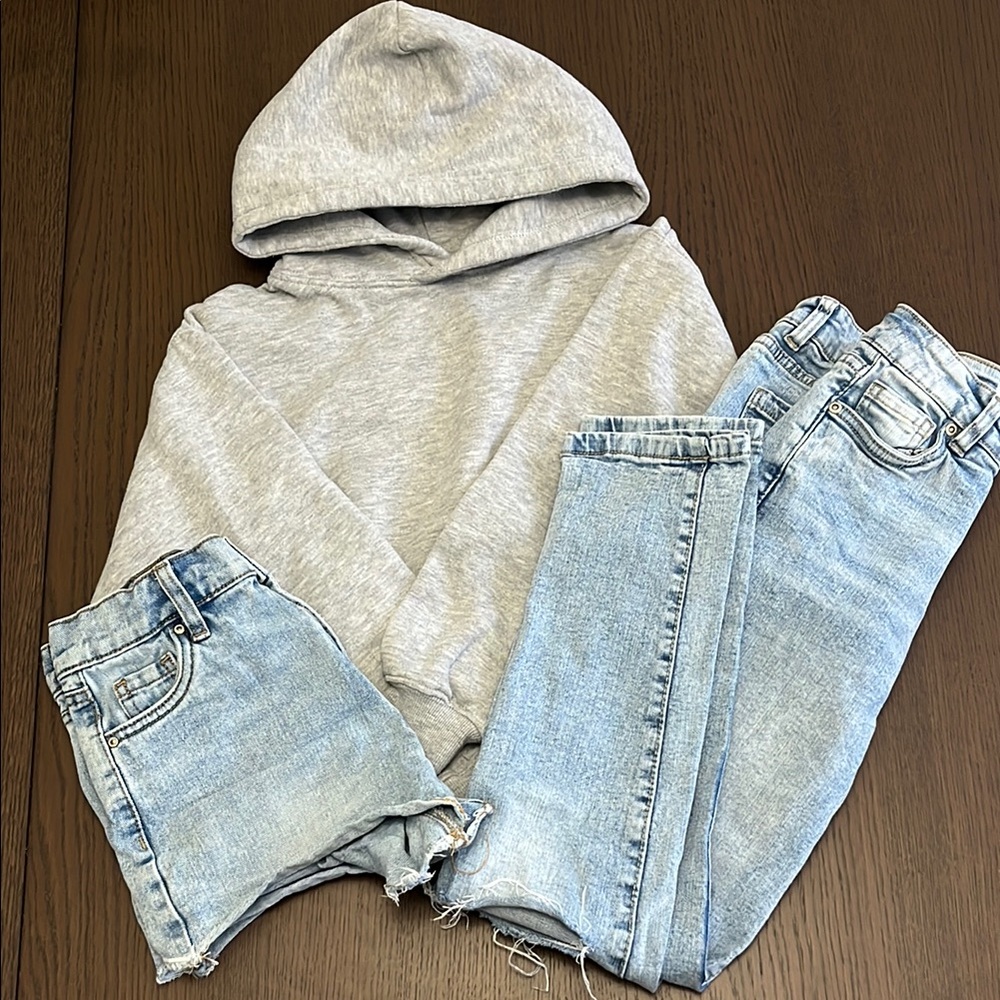 Urban Kids Set - Hoodie, Jeans and Jean Shorts, Size 10